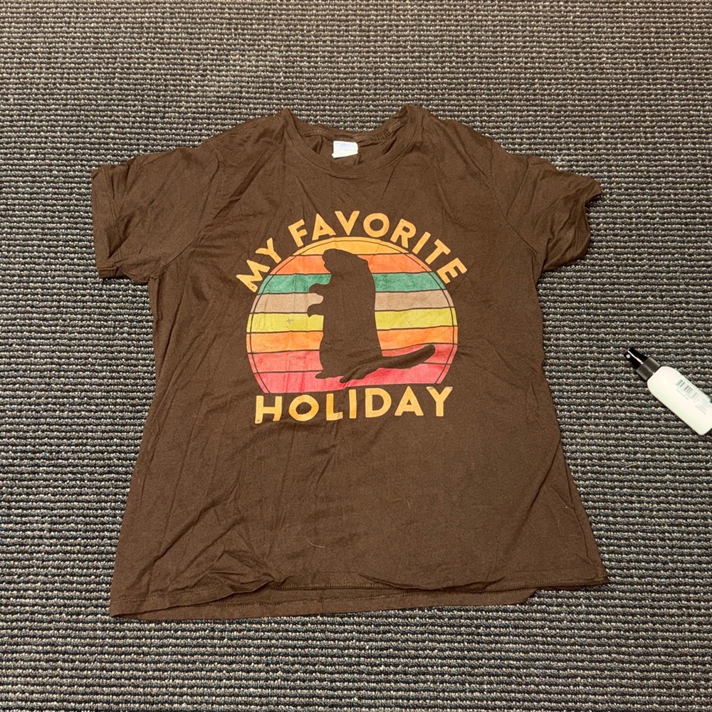 Port and Company Brown Holiday T-Shirt with Colorful Stripes